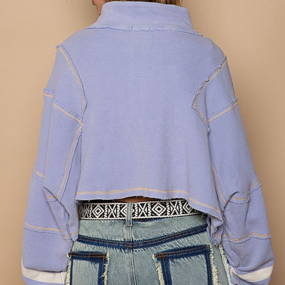 POL Half-Zip Cropped Oversized Pullover- Evening Blue - Picture 3 of 4